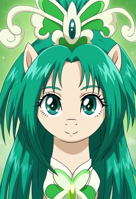 detailed background, green hair,, shiny skin,green eyes,<lora:curemint.pony:1>, curemint, solo,
