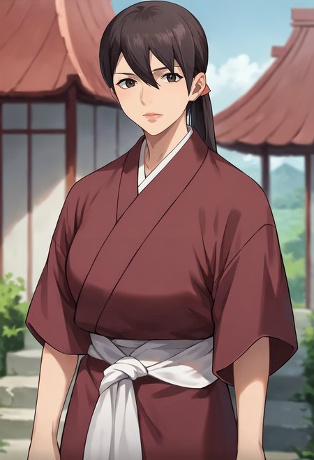 score_9, score_8_up, score_7_up, masterpiece, source_anime, 1girl, solo, ct_balsa, large breasts, ponytail, japanese clothes, sash, sleeves past elbows, cowboy shot, looking at viewer, outdoors, depth of field, sunny, upper body, portrait,<lora:BalsaYonsa_Pony_ct:1>