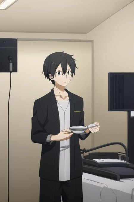 high resolution, professional photography, best quality, 1Boy, Kazuto Kirigaya, Black Hair, Black Eyes, operating room, sick, helpless, patient, hospital, infusion,