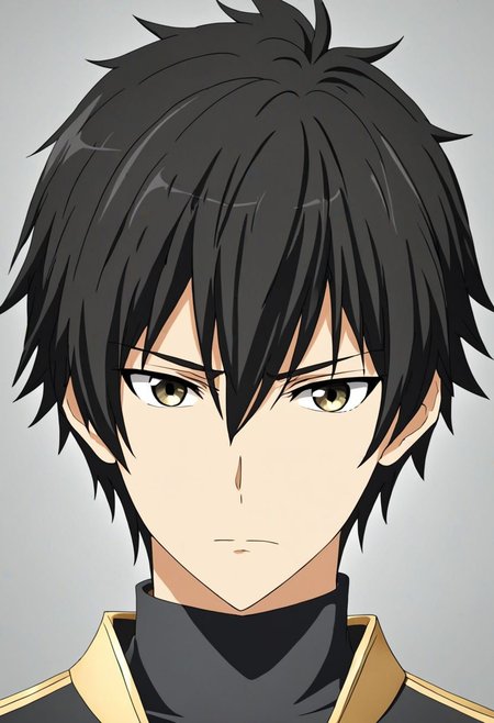 high resolution, solo, best quality, 1Boy, Kanie Seiya, Black Hair, portrait, looking at viewer, focused gaze forward, upper body, head upright, neutral expresion, OverallDetail