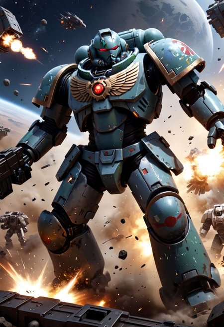 (((Ultra-detailed, Hyper-realistic, 8k, highres, masterpiece))),<lora:D-mecha:0.8>,daem style,ink painting,<lora:Painted World:0.8>,painted 
world,colorful splashes.
BREAK
Epic gun battle in space.
BREAK
Explosions, destroyed ships and mechs.