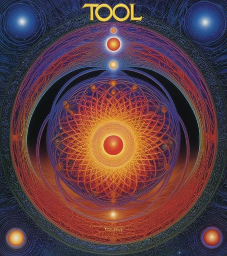 Tool Metal album cover, style by Alex Gray, (write text: "TOOL")