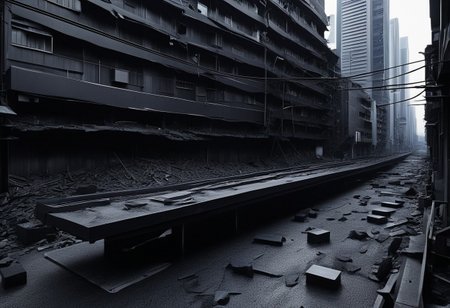 (anime), no human, city ruin, black snake, (masterpiece), score_9