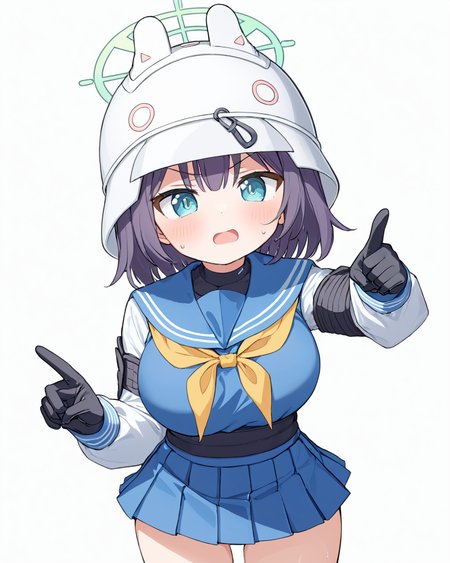 saki \(blue archive\),1girl, helmet, yellow_neckerchief, halo, artificial_vagina, solo, anger_vein, white_background, black_gloves, blush, sailor_collar, simple_background, open_mouth, long_sleeves, flying_sweatdrops, pointing, breasts, holding, blue_serafuku, pleated_skirt, white_headwear, blue_skirt
<lora:saki_(blue_archive)_image1485_2023-11-28-000012:1>halo. gorgeous,key visual, vibrant, studio anime,award-winning, professional, highly detailed,high budget, cinemascope