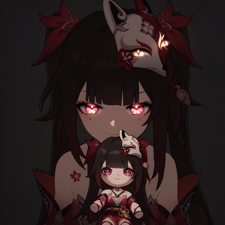 score_9, score_8_up, score_7_up, score_6_up, source_anime,
<lora:srsparkle.pony:1>, srsparkle, looking at viewer, close-up, smug, glowing eyes,
leaning forward, simple background, black background,
<lora:holding_fufu_doll_pony_d16:1>, holding character doll,
<lora:lowlight_pony:1>,