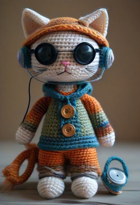 DJ cat, by saint exupery, crocheted style