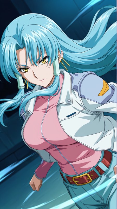 source_anime, general, best quality, masterpiece, 1girl,  <lora:Glacies_ill_v1.1:1> glacies\(srw\),hair tubes, blue hair,yellow eyes, large breasts,long hair,earrings, jewelry, jacket, belt,dynamic pose, dutch angle, serious,