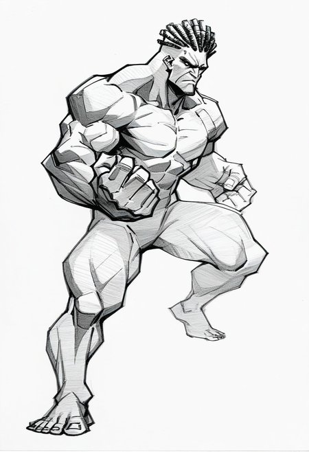score_8_up, score_7_up, score_6_up (cel-shading, rivals),  (((yoji_shinkawa, Sketch, Traditional media, flat color))), <lora:Yoji_v2-000014:0.85>, (((nsfw))),
movie-themed, sharp, detailed, epic photography, artistic, dramatic light, cinematic style, film style, bokeh, cinemascope, moody, epic, gorgeous, film grain, grainy, (((gritty))) 
reference sheet, (full body, from side, front:1.1), upper body, cartoon, (((solo focus)))
 CharacterDesignXL <lora:XLPCharacterDesign_Concept-10V2:0.8>, (((doomfist)))
BREAK
(((african american male))), (((kung fu fighter))), (((character model))), dreadlocks, 30 years old, ((street fighter)), ((full body, 3/4 pose)), character design, fighting stance, 
(dynamic angle), (((plain background, white background)), background out of focus, simple background,