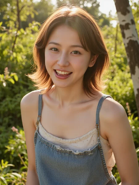There are wonderful studio lights and various reflections,
18yo beautiful cute girl with blushing and female orgasm.skin naturally showing the texture of blood vessels and detailed pale skin,
--,
<lora:Masami_Nagasawa_f1:0.9>,she is Masami Nagasawa, --,Sunlit portrait frames a goddess waist-up amidst dappled willow shadows,her untamed copper curls cascading over sun-warmed shoulders dotted with pollen gold. Raw silk camisole slips precariously,revealing sun-bleached denim straps cutting across honeyed skin textured with wind-carved goosebumps. Morning dew clings to wild strawberry stems tangled through her hair,their scarlet fruit mirroring bitten-ripe lips parted in breathless laughter. Golden hour rakes across collarbones glistening with meadow sweat,illuminating peach fuzz along jawline where chamomile petals cling to residual honey balm. Frayed linen sleeves ride up muscular forearms still dusty from harvesting lavender,earthy nails chipped from digging rhizomes. Background dissolves into bokeh of sun-struck birch trunks,their peeling bark echoing the organic imperfections of her sun-flushed cheeks - no makeup,no polish,just vitality crystallized through lens flares kissing crow's feet and laughter lines,