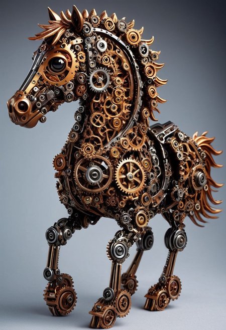 masterpiece, best quality, absurdres, cute mechanized chibi horses made out of gears