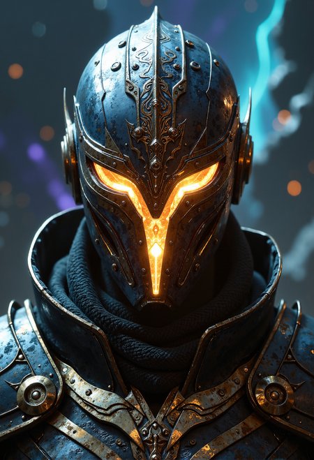A striking close-up of a futuristic warriorâs helmet, crafted from dark metallic alloys with an intricate, almost ancient design. The surface is adorned with glowing, arcane circuitry, pulsing with an ethereal golden light that radiates from the center like a sacred energy source. Deep, geometric engravings and cryptic symbols weave across the helmetâs faceplate, hinting at an advanced yet forgotten civilization. The luminous patterns extend outward, casting a soft halo effect that merges seamlessly into a cosmic expanse - a surreal backdrop of deep blues, purples, and streaks of electric cyan, resembling a celestial battlefield. Wisps of energy swirl around the edges of the helmet, where sharp contours are accented by a fiery bronze glow, creating a striking contrast against the void-like shadows. The hyper-detailed rendering captures every reflection, every subtle imperfection in the metal, making the mask feel both otherworldly and tangible, as if it belongs to a lost warrior standing between technology and divinity. <lora:artisketchyfs-v02.safetensors:0.5>,  <lora:aidmaBaldursGate3-FLUX-v0.1.safetensors:0.5>,