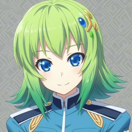 mana_sk style, portrait, focus on face, a cheerful wind ranger girl with shoulder-length lime-green hair and bright sky-blue eyes, wearing a feathered hair accessory and a light leather jacket adorned with swirling patterns, her smile radiant as faint breezes tousle her hair, Japanese RPG style, lively and free-spirited atmosphere, intricate details on her hair accessory and jacket