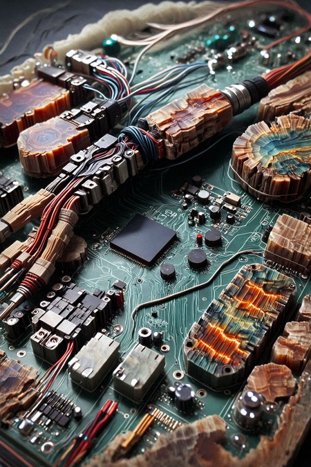Circuit, board, solder, wires, chips  
,<lora:PetrifiedWood_SDXL:01.85> Petrified Wood
 <lora:aidma-Image Upgrader-v0.1:0.45> max details,