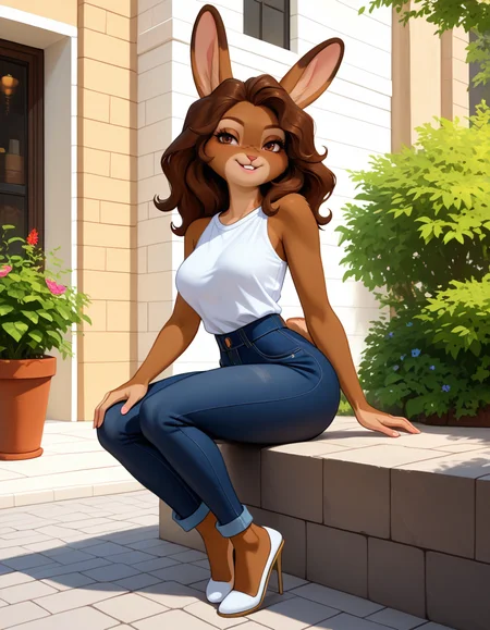 masterpiece, best quality, very aesthetic, absurdres,
outdoors, casual, 
full body, posing, 
seductive smile, parted lips, long eyelashes,
<lora:Brianna_v01_NAIXL:1>
Br1anna,1girl,solo,furry,furry female, rabbit girl, brown hair, long hair, rabbit ears, brown eyes, animal nose, buck teeth, body fur, brown fur, rabbit tail,