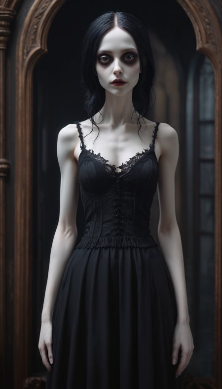 Positiv Clip L
full body shot, cinematic,highly detailed,
hyper realistic, skinny gothic woman, boxes, Craft a piece of Gothic Revival art showcasing a gothic-inspired village with cobblestone streets, crooked cottages, and ominous shadows, creating a sense of gothic village life and mystery.
Positive Clip G
full body shot, cinematic,highly detailed,
hyper realistic, an award-winning impressive Full shot of the face of a skinny Gothic woman that captivates the viewer. Her pale, porcelain-like skin appears almost supernatural, while her dark eyes exude depth and penetration. The fine details of her face are accentuated by the interplay of light and shadow, highlighting her distinctive features. The dark lips lend a mysterious sensuality to her expression. This close-up captures the intensity and captivating allure of Gothic aesthetics in a single moment, Craft a piece of Gothic Revival art showcasing a gothic-inspired village with cobblestone streets, crooked cottages, and ominous shadows, creating a sense of gothic village life and mystery.
---------