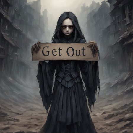 (((Ultra detailed, Megapixel)))
1girl, (((holding out a sign with text "GET*OUT"))), by charlie bowater and dan mumford and trevor Brown, hands, terror, gloomy, dark, blank face, no face, wasteland background, no mouth, no eyes, long hair