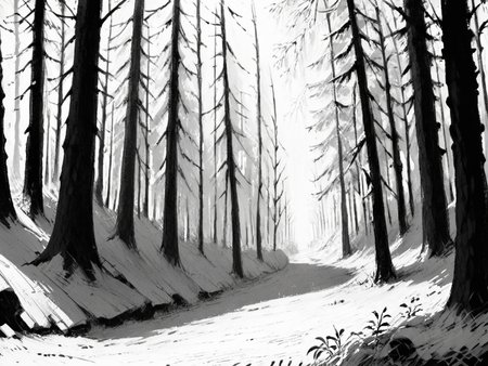 score_9, score_8_up, score_7_up, score_6_up, score_5_up,  <lora:NxhqtXLP:1> nxhqt, monochrome, forest,