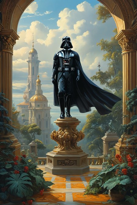 Baroque, Baroque, landscape,creator landscape, "portrait shot of darth vader in ghost in the shell, intricate, elegant, highly detailed, centered, digital painting, artstation, concept art, smooth, sharp focus, illustration, artgerm, tomasz alen kopera, peter mohrbacher, donato giancola, joseph christian leyendecker, wlop, boris vallejo",
<lora:clear:0.15> style of Michael Cheval.
<lora:greg_rutkowski_xl_2:0.3> greg rutkowski,
 clear <lora:tbh129-sdxl:0.3>,
<lora:extremely_detailed:0.7> extremely detailed ,
<lora:add-detail-xl:0.7>,, Fantasy painting art style, imaginative, dynamic composition, professional-grade execution, creates immersive world and landscape, painterly, epic, magical, dramatic, exuberant, grandeur, baroque art, oil painting art style from Renaissance period, masterful composition, Renaissance mood, renaissance oil painting, brush strokes, dramatic, exuberant, grandeur, baroque art