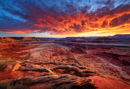 Majestic jagged rocky mountains, red mesas, wind eroded colorful rock formations, beautiful evening sunset, (petrified forest national park:1.25), arizona, <lora:Earth35:0.4>