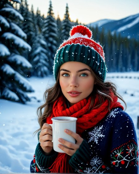 <lora:BellissimaXL_v2.0:1> bellissima, (Scene takes place at Night. Starry Night. Mystical winter wonderland. Whimsical Christmas festival. Crowd of people. Detailed vibrant Red, blue, green, white Christmas lights. Pine Tree Forest. Frozen Lake. Snow.:1.3). Beautiful girl wearing a winter Sweater, scarf, and Christmas hat. Side-swept hair. Highly detailed beautiful expressive eyes. Drinking hot chocolate outside. Depth of field, morning in the snow, (8k, RAW photo, best quality, depth of field, ultra high res:1.2), (intricate, photorealistic, masterpiece, ultra-detailed),(bloom), (shine), colorful, dynamic vivid colors, panorama, landscape, Colorful portraits, dynamic lighting. artful, aesthetic, unusual, vintage feel.