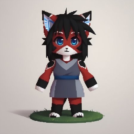 score_9, score_8_up, score_7_up, score_6_up, best quality, masterpiece, detailed, detailed body, BREAK  <lora:zs_FFVIIChibisXL_1:1> ffviichibis, chibi, standing, full body, white background, BREAK
 <lora:ara_ponyXL_v1:1> ara, 1girl, cat girl, furry, red and white fur, black hair, ((messy fur)), dressed, sleeveless grey tunic dress, character shot, full body, solo,
