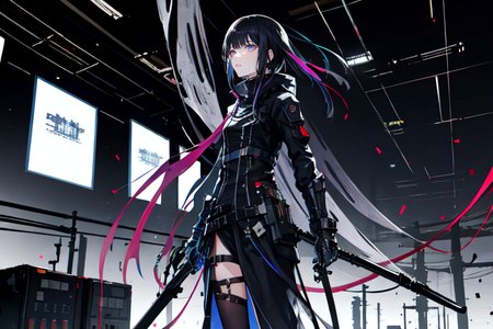 highly insanely detailed, masterpiece, top quality, best quality, highres, 4k, 8k, RAW photo, (very aesthetic, beautiful and aesthetic),  
tsutomu nihei,nihei_tsutomu,blame!,blame gakuen!,abara,TNstyle,sidonia_no_kishi,drainpipe,wire,star \(sky\),starry sky,lantern,cables,tubes,industrial pipes,walkway,machinery,air conditioner,empty,flock,science fiction, 
<lora:ABARA:0.3>, 
(1girl:1.3), 
solo focus, 
dark violet background,steel grey background,(fluorescent background,colored confetti background),âââ