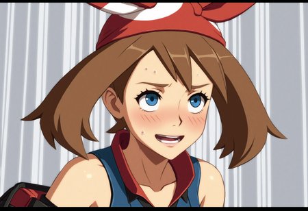 <lora:Hyper-SDXL-8steps-lora:1> <lora:Fixhands_anime_bdsqlsz_V1:1> zPDXL2, score_9, score_8_up, score_7_up, source_anime, intricate details, perfect anatomy BREAK
1girl, 
may \(pokemon\), (pokemon:0.8), brown hair, blue eyes, 
ggxrd-stimulating-fists-of-annihilation, 
<lora:GGXrd-stimulating-fists-of-annihilation_XL(pony)v10:1>