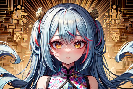 highly insanely detailed, masterpiece, top quality, best quality, highres, 4k, 8k, RAW photo, (very aesthetic, beautiful and aesthetic),  
(code_style,codestyle),english text,traditional chinese text,(sympattern,geometric pattern), 
<lora:CodeStyle (half generic class)_564920:0.8>, 
(1girl:1.3), 1other, 
gold background,yellow and red background,(colored geometric background,colored marble background,colored digital glitch background),âââ