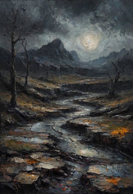 (((masterpiece))),(((best quality))),((ultra-detailed)),
picture is dark at all,many details,oil paint,dark,gruffy,pastro,cracks in canva,sad,