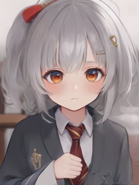 (Cute Anime), (((adorable, cute, kawaii)), young girl, short girl, white hair, long hair, dark blue eyes, sad expression, cute and innocent, worried, shy, curious, Hogwarts black rube, red tie ((with golden lines)), (multiple views:1.7), outline, white outline, face close-up, harry Potter art style , cute moe anime character portrait, adorable, featured on pixiv, kawaii moé masterpiece, cuteness overload, very detailed, sooooo adorable!!!, absolute masterpiece,
