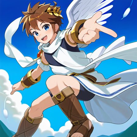 score_9,score_8_up,score_7_up,score_6_up,score_5_up,score_4_up,source_anime,kiPit,1boy,solo,male focus,flying,smile,open mouth,brown hair,blue eyes,angel wings,outstretched arms,bracer,sandals,brown footwear,sky,<lora:pony_kiPit_v1:1>,<lora:dcusa-000004:0.8>,