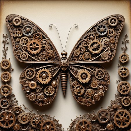embedding:lazypos, A butterfly made of roast gears fluttering above a garden of mechanical flowers, delicate wings shimmering with light, Hyperdetailed patterns <lora:gearstyle-000001:1.0000000000000002> <lora:TrendCraft_The_Peoples_Style_Detailer-v1.0A-3_13_2025-illustrious:0.8000000000000002>
