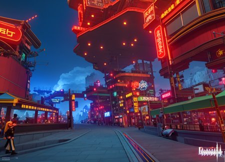 (realistic:1),(photoshop \(medium\):1),masterpiece, best quality,,liyue-kozue, scenery, star, Cyber, Cyberpunk city, neon lights, billboards, haze, electric wires and so on