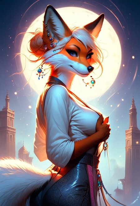 score_9, score_8_up, score_7_up, score_6_up, score_5_up, score_4_up, leHDR,UHD,8K, darkness, illustration, disheveled hair Expressiveh, anthro fox female,foxfolk, white fur, busty, peach ass, covering breasts,covering with hands,intricate details, earrings, darkness, very detailed, intricate, perfect light, sharp focus, cool colors, ambient, elegant, highly decorated, deep aesthetic, colorful, magic, mystical, scenic, warm bright, vibrant, unique, best, winning, thought, romantic,  illuminated,rich, symetry,realistic,  low light, looking back at viewer,OverallDetail,novuschroma60 style bokeh