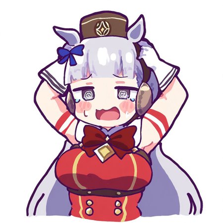(mytestburuaka, chibi:1.4), (blush stickers, blush), umamusume, gold ship \(umamusume\), 1girl, @ @, animal ears, arm strap, armpits, arms up, blue bow, blunt bangs, blush, bow, bowtie, breasts, dress, ear bow, gloves, grey eyes, grey hair, hat, horse ears, horse girl, large breasts, long hair, open mouth, pillbox hat, red bow, red bowtie, red dress, red hat, sleeveless, sleeveless dress, smile, solo, sweatdrop, teardrop, very long hair, white gloves, (masterpiece, best quality, absurdres, highres, newest:1.2), very awa,