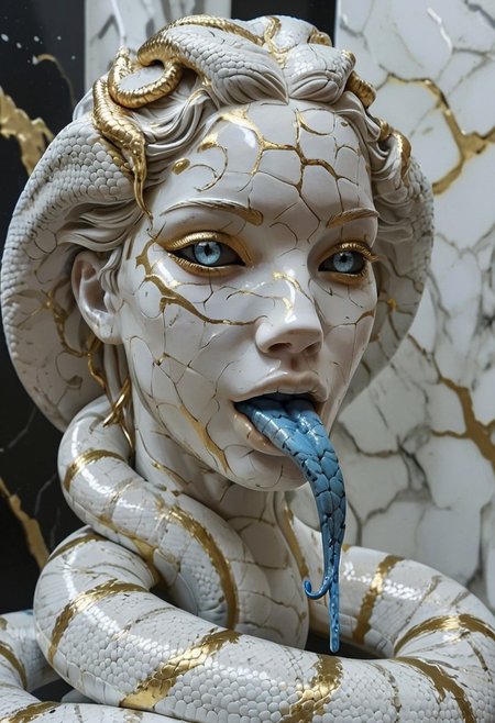 score_9, score_8_up, score_7_up, score_6_up, Naruto_Manda, masterpiece,  black marble snake,blue tongue, forked tongue, Sculpt, sculpture style,marble skin,colored gold sclera,glowing, realistic,SCLPT, sculpture style,