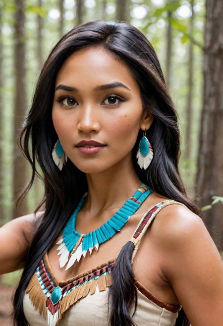 Ultra Realistic, side view,  portrait,  Pocahontas, taking selfie