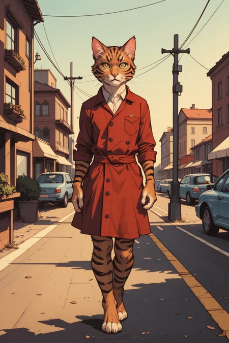 cat, no humans, animal focus, outdoors, blurry, animal, realistic, day, blurry background, building, street, looking at viewer, standing, depth of field, road, photorealistic, <lora:Expressive_H:0.5>, score_9, score_8_up, score_8_up,, a_Comic_Illustration, rough lines with ink, (drawn:1.1), (sketch:1.5), (crosshatching:1.25), (comic style:1.1), graphic novel style, sharp lines, hires, zstyle, (western comics \(style\):1.1), (hatching \(texture\):1.2), zPDXL, Mr_Monster_Possitive