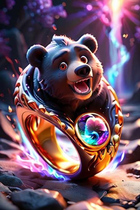 <lora:add-detail-xl:0.5>, motion, black flame, bear, black fire, white fire, colorful galaxy, light ring, <lora:EldritchImpressionismXL1.5:0.3>, masterpiece, best quality, Designed by Bage <lora:Cute_3D_Cartoon:1>, <lora:animeoutlineV4_16:0.32>