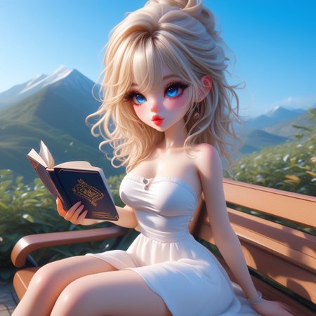 1girl, sitting on bench, reading a book, sundress, mountains
Expressiveh, BingBabexxx
