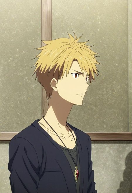 high resolution, solo, best quality, 1Boy, Yamato Ishida, Blond Hair, Necklace, horrorcore, OverallDetail