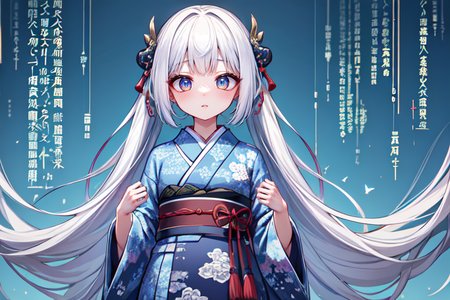 highly insanely detailed, masterpiece, top quality, best quality, highres, 4k, 8k, RAW photo, (very aesthetic, beautiful and aesthetic),  
(code_style,codestyle),english text,japanese text,traditional chinese text,(sympattern,geometric pattern), 
<lora:CodeStyle (half generic class)_564920:0.5>, 
(1girl:1.3), 1other, 
blue background,âââ