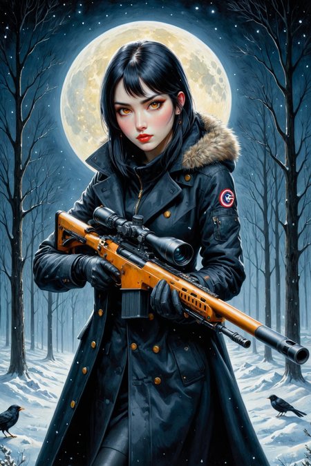 by Harumi Hironaka and Bill Jacklin in the style of Catherine Hyde, using a sniper rifle <lora:sniper_rifle:0.50> <lora:more_art:0.30><lora:huge_anime_eyes:0.85><lora:attractive:0.75><lora:great_lighting:1.00><lora:aesthetic:0.85><lora:photorealistic_portrait:0.85><lora:clothing_slider:2.00><lora:RMSDXL_Enhance:0.45><lora:RMSDXL_Creative:0.40><lora:RMSDXL_Photo:0.45><lora:RMSDXL_Darkness_Cinema:0.50><lora:XDetail_heavy:0.55><lora:perfect_eyes:0.25><lora:perfect_hands:0.25><lora:midjourney:-0.15><lora:looking_at_viewer:0.75>