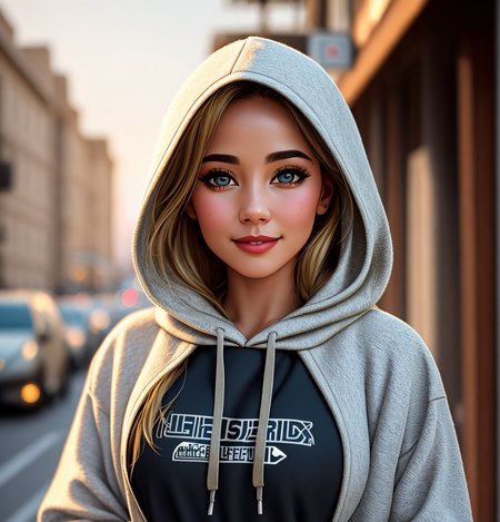 Masterpiece, absurdres,award winning photo, extremely detailed, amazing, fine detail, extremely detailed eyes and face, by lee jeffries nikon d850 film stock photograph 4 kodak portra 400 camera f1.6 lens rich colors hyper realistic lifelike texture dramatic lighting unrealengine trending on artstation cinestill 800 tungsten, beautiful blonde woman , slim, tiny waist, smiling, excited

<lora:HoodiesLoCon:0.675>,hoodie, a woman posing for a picture , goth style, intricate pattern and embroidery, wearing hoodie,