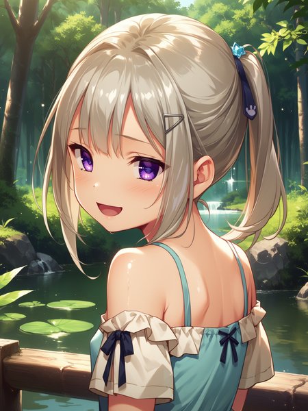 (upper body, solo focus:1.2) <lora:happy_tentacle-kuon-v0.2-000030:0.8>, ht_kuon, hair ornament, hairclip, small breasts (petite:1.2), <lora:Shed_The_Skin's StS_age_slider_v1_initial_release:-1.25> ( :1.1) ( , , ( female orgasm :1.2) , smile , looking back :1.2) , outdoors, vegetation, ( :1.1), summer , (dusk :0.6), (cloudy sky:0.6) , (:0.5), people , ( :0.9), (forest:1.2), lake ( :0.8) score_9, score_8_up, score_7_up, score_6_up, score_5_up, score_4_up, ( [(realistic, photorealistic:1.3):(realistic:1.2):16] [(3d:1.2)::14] :1) <lora:LUUNA's Lunas-NijiJourney-SDXL-B2:0.35>, nijijourney <lora:prgfrg23's Counterfeit-V3.0 Style SDXL_LoRA_Pony Diffusion V6 XL:0.5> <lora:mfcg's mfcgXL:0.12> <lora:reweik's gyokai(himehajime)_PonyXL_style_v01:0.14>