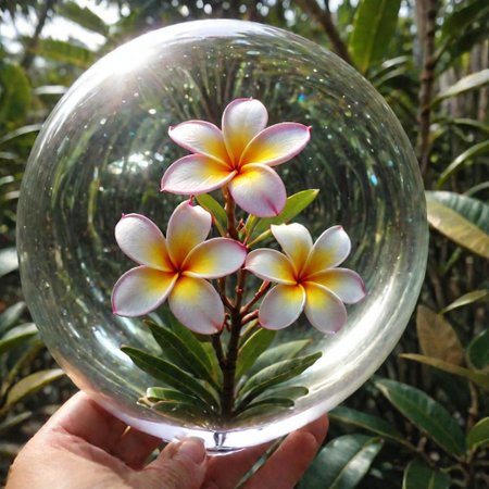 a plumeria in a glass ball