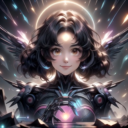 (masterpiece:1.4), high quality, high definition, sharp focus, detailed clothes, detailed body, detailed face, anime, best quality, 4k, 8k, absurd resolution, intricate detail, detailed hands, detailed eyes, animation, illustration, highly detailed, highres, extremely detailed, <lora:ETO_OCC002:0.4> ETO_OCC, black hair, (curly hair:1.5), long hair, thick eyebrows, <lora:hyperdenoiser_v090:0.6>, (looking at viewer:1.6), (plump:1.3), (hazel eyes:1.6), (parted bangs:1.8), (smiling:1.4), <lora:ETO_OC:0.4> ETO-OC, <lora:perfetfingers:1>, OverallDetail, skiing,jumping over camera, tilt-shift shot, 1girl, large breasts, skindentation, ah1, <lora:hyperrefiner_v090:0.6>, <lora:add_detail:0.6>, <lora:battle angel:0.7>, weapon, (battle angel:1.4), (mechanical wings:1.4), android, (mecha girl:1.4), cyborg, (round face:1.2), apple cheeks, <lora:taremeEyes_v10:1>, <lora:neon-rgb-style-darquelilly-v3:1> neonrgbstyle, reflection, gem, crystal, neon lights, glowing joints, gemstone, rainbow, bubbles, (RGB effect:1.3), (reflect:1.3), light, neon glow, multicolored, colorful, (round chin:1.3), scifi, (glowing eyes),  <lora:UltraBlackholeTech-20:0.8> ulblackholetech, excessive energy, plasma, flying,