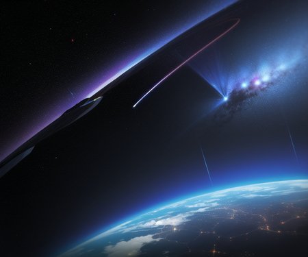 <lora:Something:0.8>, futuristic city floating through space, stars, galaxies