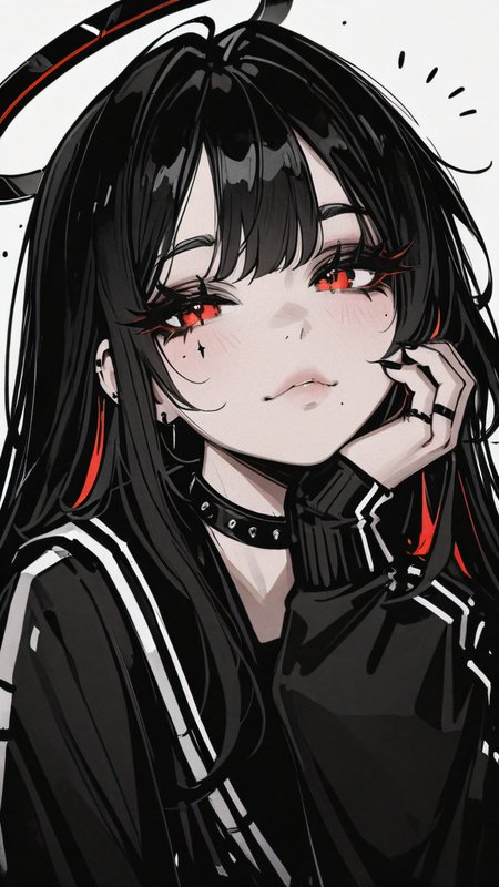 ,masterpiece,best quality,newest,  <lora:Monochrome_Glamourv1:0.9> mcglam, 1girl, black hair, anime