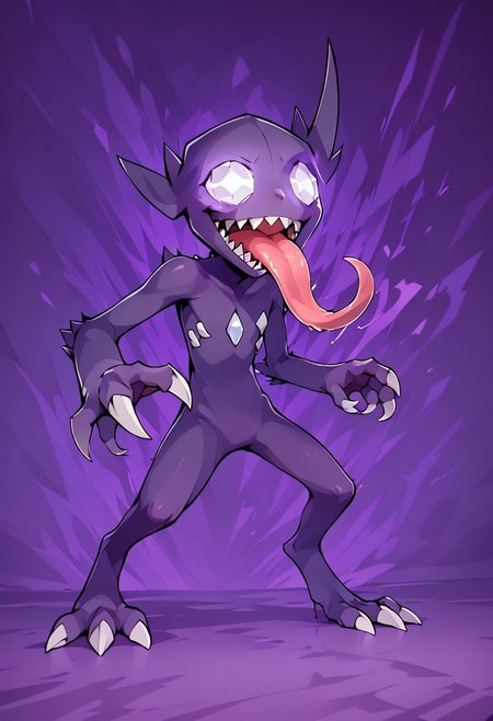 score_9, score_8_up, score_7_up, score_6_up,
BREAK, 
slimes_sableye, solo, purple glow, huge claws, glowing eyes, 
long tongue, sharp teeth, 
dark aura, nighttime background, 
abstract background, 
 Expressiveh, zPDXL